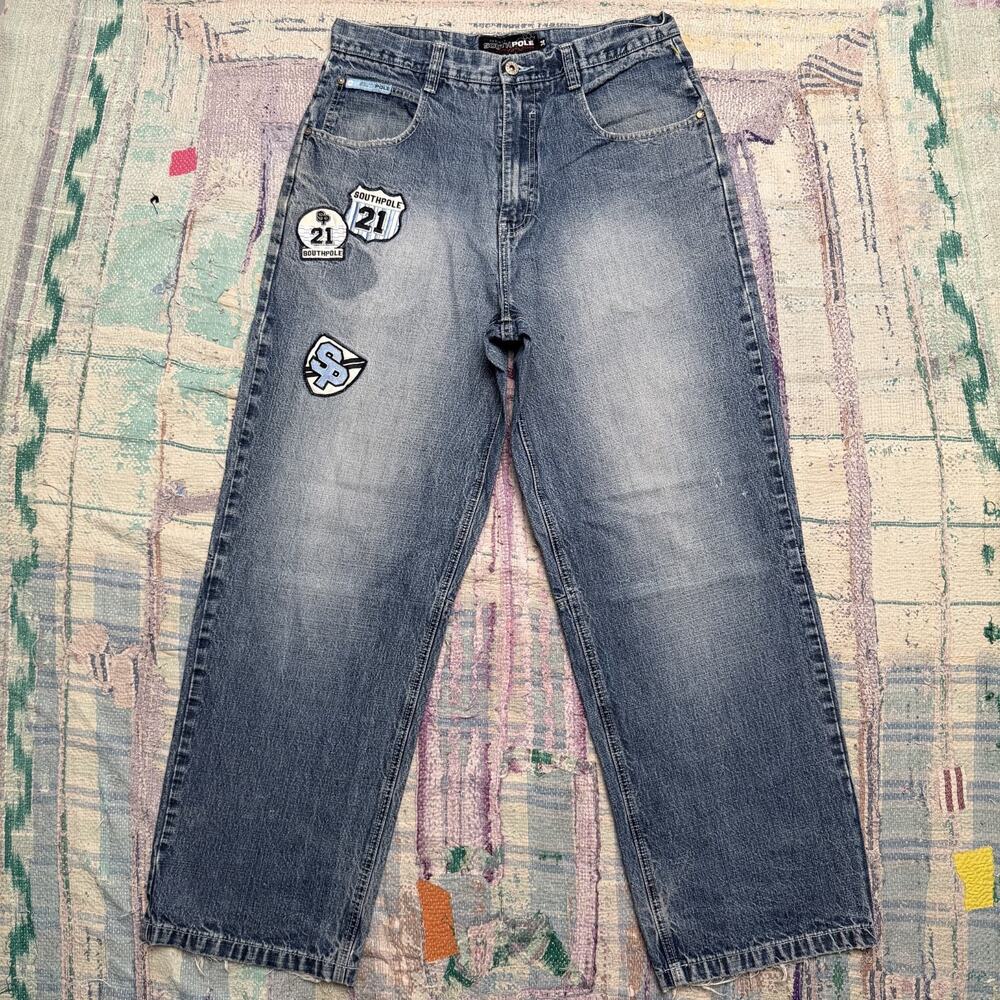 Vintage SouthPole Skater Jeans Men’s 33x31 Retro Grunge Hip Hop Patches Y2K